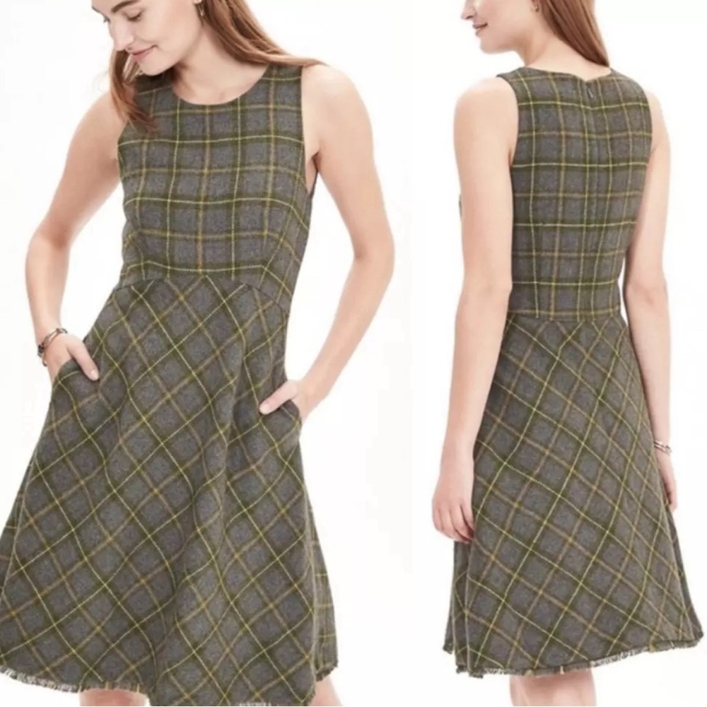 Banana Republic wool blend plaid fit and flare dress